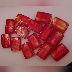 Red W/ Gold Accents Rectangular Glass Beads